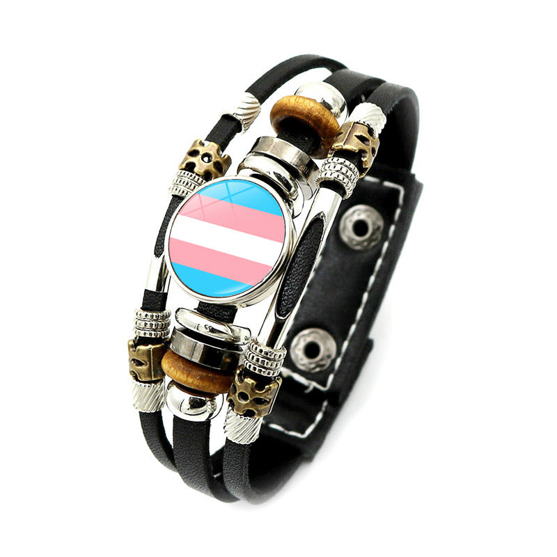 Pulsera de tejido de cuentas de cuero de cuero arcoiris al por mayor